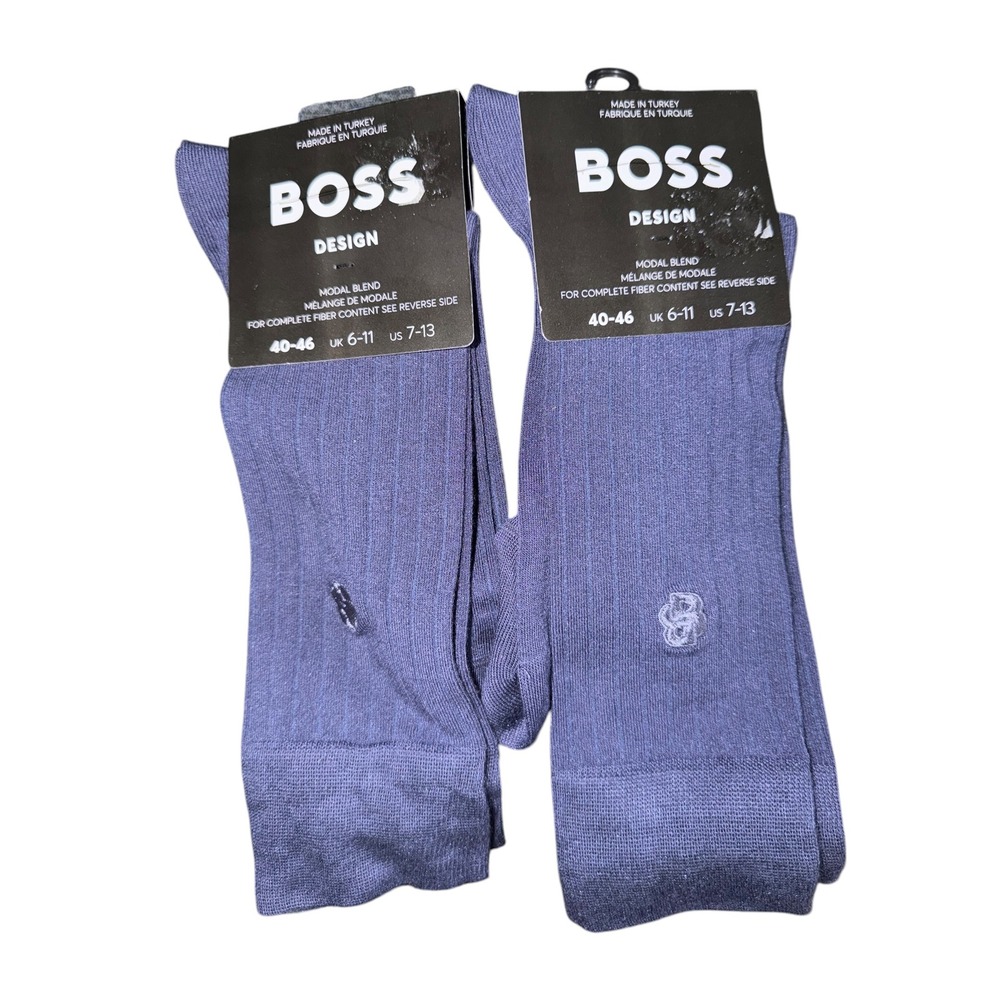 BOSS Hugo Boss Modal Blend Dress Crew Socks 2 Pair NWT Blue Size 7-13